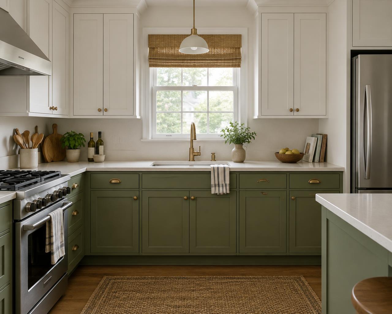 Contemporary kitchen cabinetry with pale stone countertops